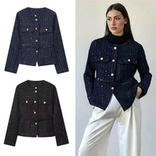 Load image into Gallery viewer, HH Autumn Office Lady Commuting Sequin Blazer O Neck Single Breasted Long Sleeves Belted With Buttons Women's Fashion Coats -  Dollhouse-Collection
