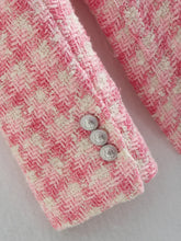 Load image into Gallery viewer, Pink Check Tweed Blazer for Women, Retro Button, Long Sleeve, Pocket, Elegant Jacket, Fashion Top, Designer, 2024 -  Dollhouse-Collection
