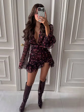 Load image into Gallery viewer, The Noir Floral Ruffle Mini Dress -  Dollhouse-Collection
