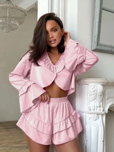 Load image into Gallery viewer, Autumn Ladies Nightwear Suit V-Neck Pajamas Long Sleeve Sleepwear Crop Top Nightgown Shorts Casual Female Nightie Set -  Dollhouse-Collection
