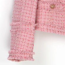 Load image into Gallery viewer, Exquisite elegant fashionable small fragrance style socialite's coarse tweed pink round neck anti-aging jacket -  Dollhouse-Collection
