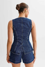 Load image into Gallery viewer, Summer Women's Denim Shorts Suit Sleeveless O-neck Single Breasted Split Top Vest High Waist Wide Leg Shorts 2024 Lady Sets -  Dollhouse-Collection
