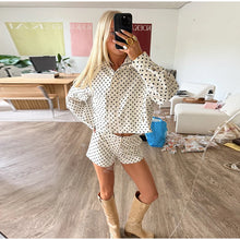 Load image into Gallery viewer, Polka Dot Print Shorts Coats Suits Women Loose High Neck Long Sleeves Zipper Drawstring Sets Female 2025 Autumn New Chic Set -  Dollhouse-Collection
