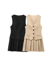 Load image into Gallery viewer, Women's V-Neck Sleeveless Pleated Mini Dress Fashion Front Button Female Vestidos Mujer -  Dollhouse-Collection
