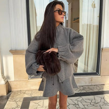 Load image into Gallery viewer, Tuularose Women Knit Dress Sets Gray Aviator Jacket Coat High Waisted Skirt Sets Autumn New Party Office Lady Female Dress Sets -  Dollhouse-Collection
