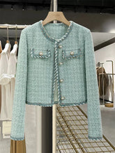 Load image into Gallery viewer, Women Elegant Tweed Jackets Chic O-neck Long Sleeve Tops New Autumn Fashion Single-breasted Office Cardigan Coat 2025 Outerwear -  Dollhouse-Collection
