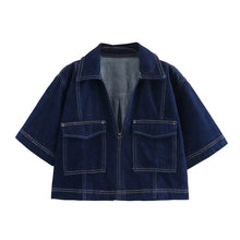Load image into Gallery viewer, MUJER Blue Denim Shirt Woman Short Sleeve Cropped Shirt Women Summer Short Tops Woman Streetwear Y2k Stylish Women's Blouses -  Dollhouse-Collection
