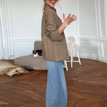 Load image into Gallery viewer, Elegant Stripe Blazer Women Loose Full Sleeve Stand Collar Single Breasted Coats Female 2026 Fashion Spring Outwear Lady -  Dollhouse-Collection
