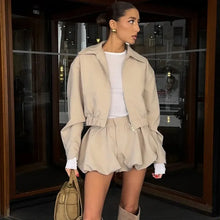 Load image into Gallery viewer, Tuularose Women's 2 Piece Fashion Lapel Zip Jacket Pleated Shorts Suit Vintage Streetwear New Party  Autumn Female Short Sets -  Dollhouse-Collection
