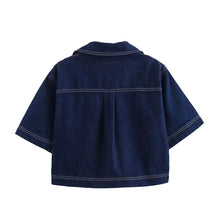 Load image into Gallery viewer, MUJER Blue Denim Shirt Woman Short Sleeve Cropped Shirt Women Summer Short Tops Woman Streetwear Y2k Stylish Women's Blouses -  Dollhouse-Collection
