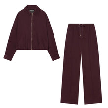 Load image into Gallery viewer, Women's Casual Sport Long Pants Sets Or Female Spring Autumn Long-Sleeve Loose Simple Pilot Jacket Or Lady Wide-Leg Trousers -  Dollhouse-Collection

