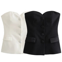 Load image into Gallery viewer, HXAO 2025 Women Crop Corset Top Summer Tanks &amp; Camis White Black Tank Top Button Off Shoulder Sleeveless Tube Top Fashion Vests -  Dollhouse-Collection
