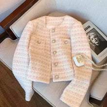 Load image into Gallery viewer, Spring Autumn Elegant Loose-Fit Tweed Style Jacket Women's New Pearl Button Cardigan Fashionable Cropped Top -  Dollhouse-Collection
