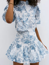 Load image into Gallery viewer, Fashionable Casual Printed Skirt Sweet Suit Office Commuter Women Stand-up Collar Shirt And A-line Dress Printed Blue Skirt Suit -  Dollhouse-Collection
