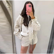 Load image into Gallery viewer, Polka Dot Print Shorts Coats Suits Women Loose High Neck Long Sleeves Zipper Drawstring Sets Female 2025 Autumn New Chic Set -  Dollhouse-Collection

