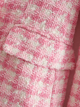 Load image into Gallery viewer, Pink Check Tweed Blazer for Women, Retro Button, Long Sleeve, Pocket, Elegant Jacket, Fashion Top, Designer, 2024 -  Dollhouse-Collection
