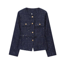 Load image into Gallery viewer, HH Autumn Office Lady Commuting Sequin Blazer O Neck Single Breasted Long Sleeves Belted With Buttons Women's Fashion Coats -  Dollhouse-Collection
