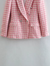 Load image into Gallery viewer, Pink Check Tweed Blazer for Women, Retro Button, Long Sleeve, Pocket, Elegant Jacket, Fashion Top, Designer, 2024 -  Dollhouse-Collection
