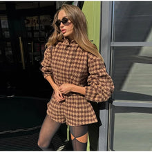Load image into Gallery viewer, Elegant Plaid Short Set Women Casual Chic Full Sleeve Zipper Jacket High Waist Pockets Shorts Two Piece Sets Office Suit Commute -  Dollhouse-Collection
