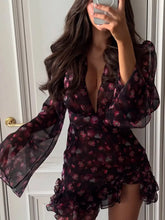 Load image into Gallery viewer, The Noir Floral Ruffle Mini Dress -  Dollhouse-Collection
