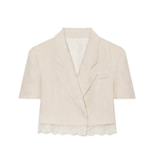 Load image into Gallery viewer, Ladies Casual Chic Spring Summer Women Short Tops Blazer Solid Suit V Neck Single Button Lace Zipper Pockets Shorts Set Outfits -  Dollhouse-Collection
