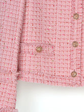 Load image into Gallery viewer, Exquisite elegant fashionable small fragrance style socialite's coarse tweed pink round neck anti-aging jacket -  Dollhouse-Collection
