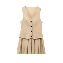 Load image into Gallery viewer, Women's V-Neck Sleeveless Pleated Mini Dress Fashion Front Button Female Vestidos Mujer -  Dollhouse-Collection
