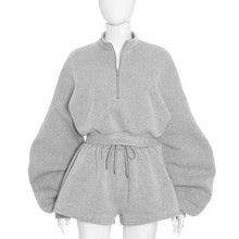 Load image into Gallery viewer, New Fashion 2025 Autumn Winter Women Two Piece Set Long Sleeved Sweatshirt Tops And High Waisted Loose Shorts Casual Sports Suit -  Dollhouse-Collection
