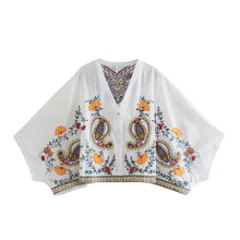 Load image into Gallery viewer, European And American Style Autumn New Women Clothing V-neck Loose Retro Heavy Embroidery Bat Shirt Top Skirt Street Style Suit -  Dollhouse-Collection
