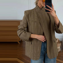Load image into Gallery viewer, Elegant Stripe Blazer Women Loose Full Sleeve Stand Collar Single Breasted Coats Female 2026 Fashion Spring Outwear Lady -  Dollhouse-Collection
