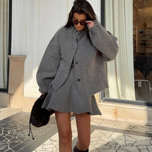 Load image into Gallery viewer, Tuularose Women Knit Dress Sets Gray Aviator Jacket Coat High Waisted Skirt Sets Autumn New Party Office Lady Female Dress Sets -  Dollhouse-Collection
