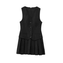 Load image into Gallery viewer, Women's V-Neck Sleeveless Pleated Mini Dress Fashion Front Button Female Vestidos Mujer -  Dollhouse-Collection
