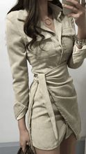 Load image into Gallery viewer, Camelia Corduroy Shirt Dress Beige -  Dollhouse-Collection
