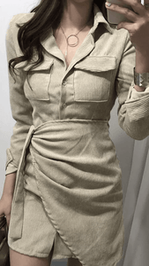 Camelia Corduroy Shirt Dress Beige -  Dollhouse-Collection