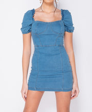 Load image into Gallery viewer, Denim Frill Puff Sleeve Mini -  Dollhouse-Collection
