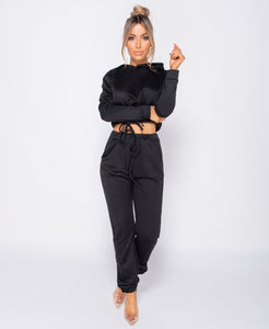 Drawstring Detail Cropped Hoodie & Jogging Trousers Set -  Dollhouse-Collection