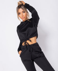 Drawstring Detail Cropped Hoodie & Jogging Trousers Set -  Dollhouse-Collection