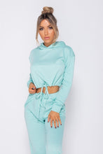 Load image into Gallery viewer, Drawstring Detail Cropped Hoodie &amp; Jogging Trousers Set Mint -  Dollhouse-Collection
