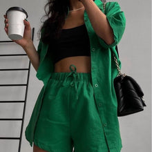 Load image into Gallery viewer, Emerald green shirt and short coord set Dollhouse-Collection 
