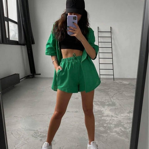 Emerald green shirt and short coord set Dollhouse-Collection 