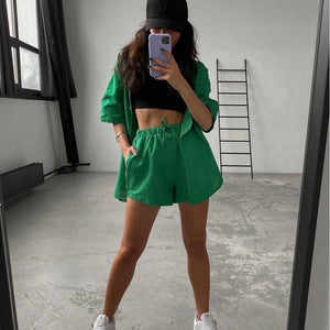 Emerald green short shorts