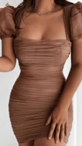 If You Please Puff Sleeve Mini Nude -  Dollhouse-Collection