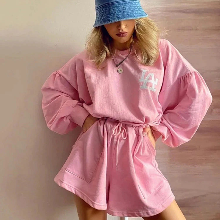 La La Sweatshirt and Short set in Pink Dollhouse-Collection 