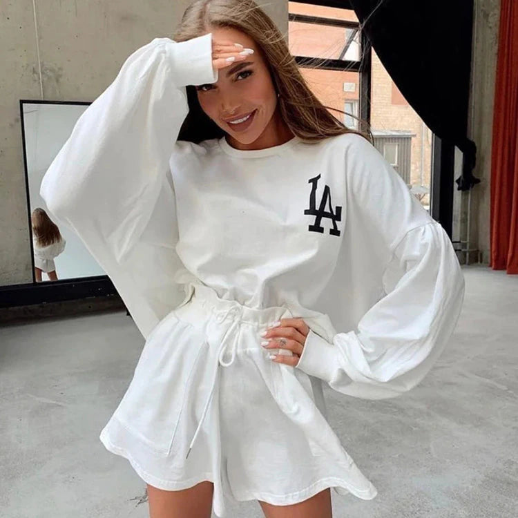 La La sweatshirt and shorts set in white Dollhouse Collection