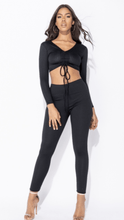 Load image into Gallery viewer, Rib knit tie front set in black -  Dollhouse-Collection
