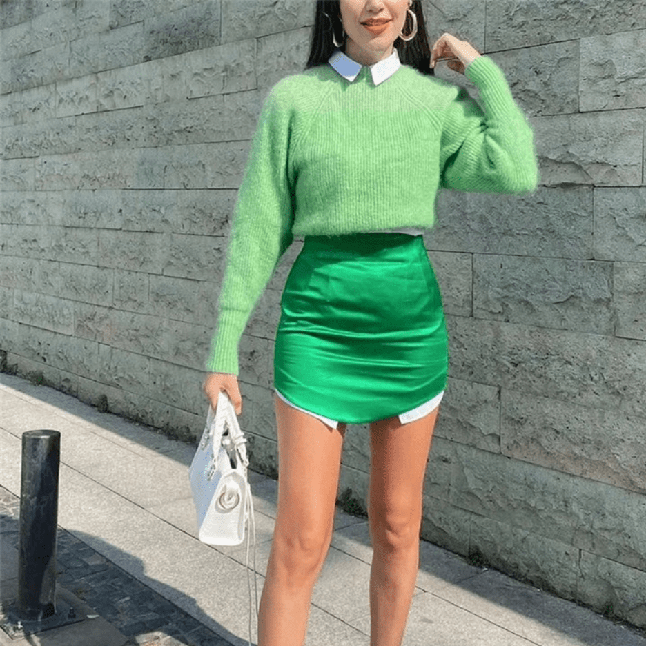 Emerald green mini skirt cheap