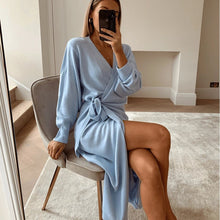 Load image into Gallery viewer, Victoria wrap dress in blue Dollhouse-Collection 
